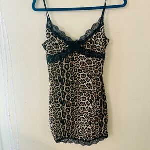 Leopard Lace-Trim Slip Chemise - Black & Tan